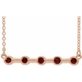 14K Rose Natural Mozambique Garnet Bezel-Set Bar 18" Necklace