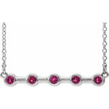 Sterling Silver Natural Pink Tourmaline Bezel-Set Bar 18" Necklace