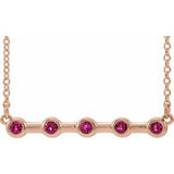 14K Rose Natural Pink Tourmaline Bezel-Set Bar 18" Necklace