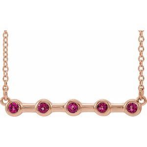 14K Rose Natural Pink Tourmaline Bezel-Set Bar 18" Necklace