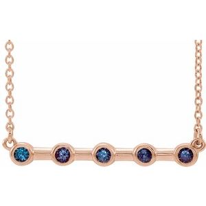 14K Rose Natural Alexandrite Bezel-Set Bar 18" Necklace