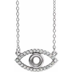 14K White 3.5 mm Round Natural White Sapphire Semi-Set Evil Eye 18" Necklace