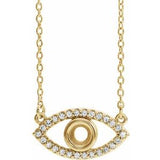 14K Yellow 3.5 mm Round Natural White Sapphire Semi-Set Evil Eye 18" Necklace