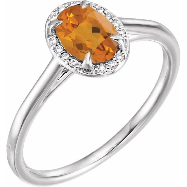 14K White 7x5 mm Natural Citrine & .03 CTW Natural Diamond Ring