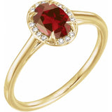 14K Yellow 7x5 mm Natural Mozambique Garnet & .03 CTW Natural Diamond Ring