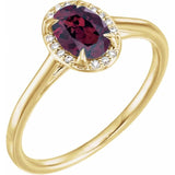 14K Yellow 7x5 mm Natural Rhodolite Garnet & .03 CTW Natural Diamond Ring