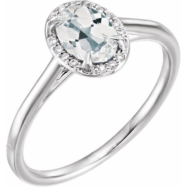 14K White 7x5 mm Natural White Topaz & .03 CTW Natural Diamond Ring