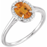 14K White 8x6 mm Natural Citrine & .04 CTW Natural Diamond Ring