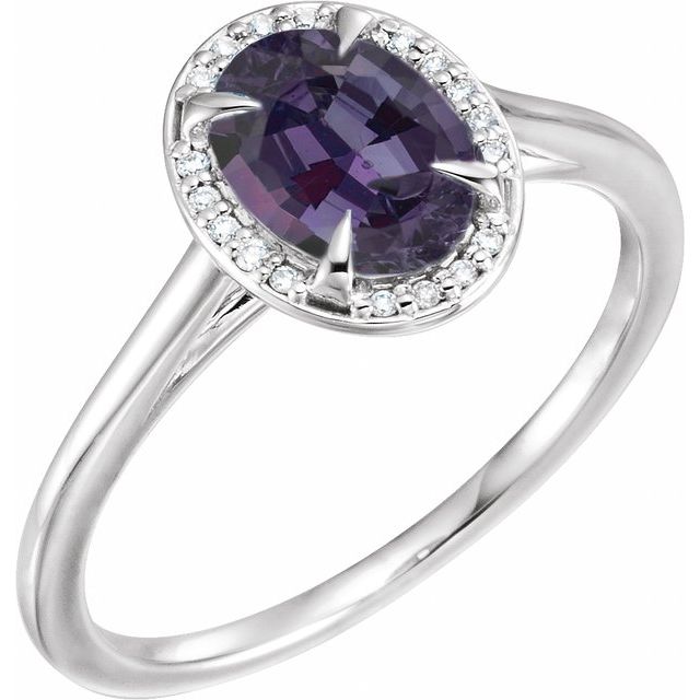 14K White 8x6 mm Lab-Grown Alexandrite & .04 CTW Natural Diamond Ring