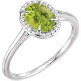 14K White 8x6 mm Natural Peridot & .04 CTW Natural Diamond Ring