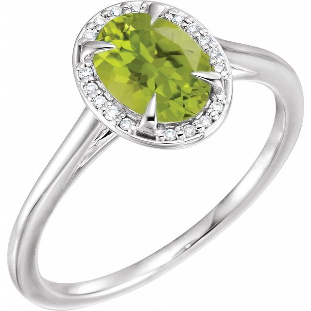 14K White 8x6 mm Natural Peridot & .04 CTW Natural Diamond Ring