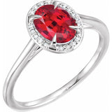 14K White 8x6 mm Lab-Grown Ruby & .04 CTW Natural Diamond Ring