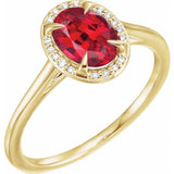 14K Yellow 8x6 mm Lab-Grown Ruby & .04 CTW Natural Diamond Ring