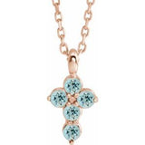 14K Rose Natural Aquamarine Cross 16-18" Necklace
