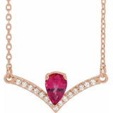 14K Rose Lab-Grown Ruby & .06 CTW Natural Diamond 18" Necklace