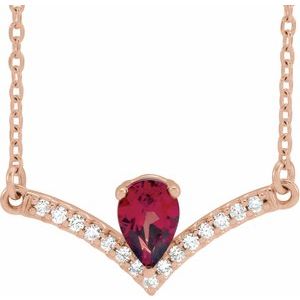 14K Rose Natural Mozambique Garnet & .06 CTW Natural Diamond 16" Necklace