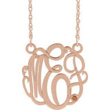 14K Rose 30 mm 3-Initials Imitation Citrine Script Monogram 18" Necklace