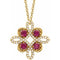14K Yellow Lab-Grown Ruby & 1/6 CTW Diamond Clover 18