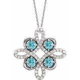 Platinum Natural Blue Zircon & 1/8 CTW Natural Diamond Clover 18" Necklace