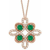 14K Rose Lab-Grown Emerald & 1/6 CTW Diamond Clover 18" Necklace