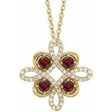 14K Yellow Natural Mozambique Garnet & 1/6 CTW Natural Diamond Clover 18" Necklace