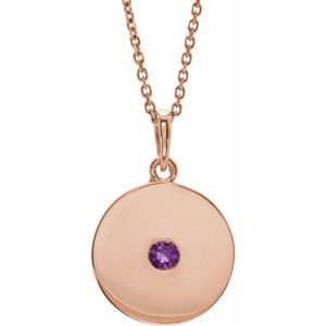 14K Rose Natural Amethyst Disc 16-18" Necklace