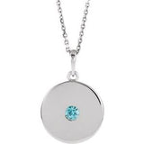 Sterling Silver Natural Blue Zircon Disc 16-18" Necklace