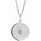 14K White Natural Aquamarine Disc 16-18" Necklace