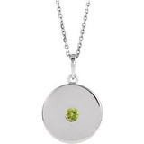 14K White Natural Peridot Disc 16-18" Necklace