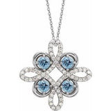 Platinum Natural Aquamarine & 1/6 CTW Natural Diamond Clover 18" Necklace