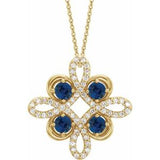 14K Yellow Lab-Grown Blue Sapphire & 1/6 CTW Diamond Clover 18" Necklace