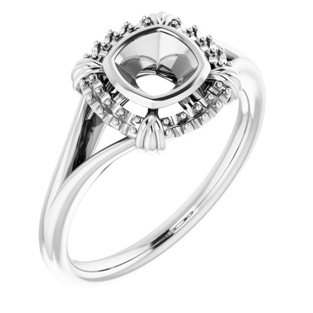 14K White5 mm Cushion Ring Mounting
