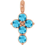 14K Rose Natural Aquamarine Cross Pendant