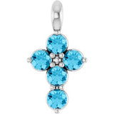 Sterling Silver Natural Aquamarine Cross Pendant