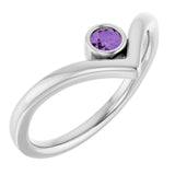 Platinum Natural Amethyst Bezel-Set V Ring