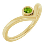 14K Yellow Natural Peridot Bezel-Set V Ring