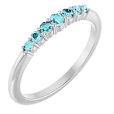 14K White Natural Blue Zircon Stackable Ring
