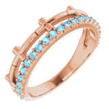 14K Rose Natural Aquamarine Stackable Cross Ring