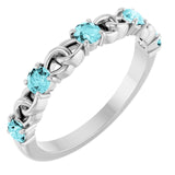 14K White Natural Blue Zircon Stackable Ring