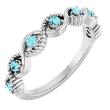 14K White Natural Blue Zircon Stackable Ring