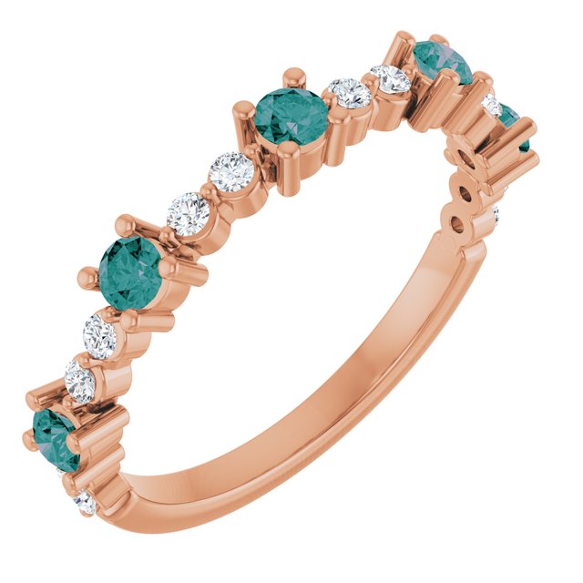 14K Rose Lab-Grown Alexandrite & 1/6 CTW Natural Diamond Ring