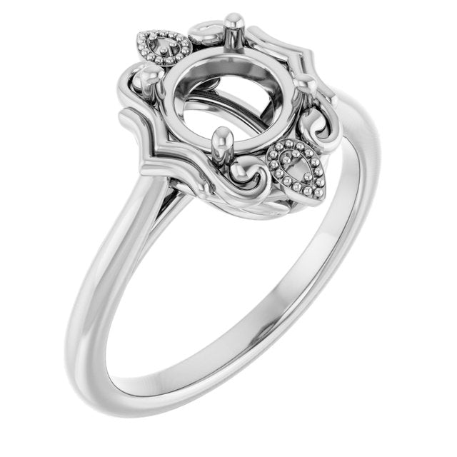 14K White6.5 mm Round Ring Mounting