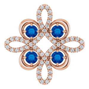 14K Rose Lab-Grown Blue Sapphire & 1/6 CTW Diamond Clover Pendant