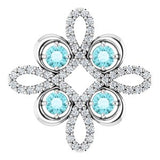 14K White Natural Blue Zircon & 1/6 CTW Natural Diamond Clover Pendant