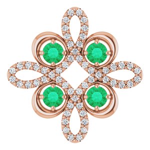 14K Rose Lab-Grown Emerald & 1/6 CTW Diamond Clover Pendant