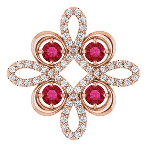 14K Rose Lab-Grown Ruby & 1/6 CTW Diamond Clover Pendant