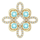 14K Yellow Natural Blue Zircon & 1/6 CTW Natural Diamond Clover Pendant