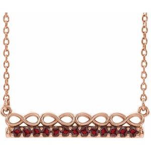 14K Rose Natural Mozambique Garnet Infinity-Inspired Bar 18" Necklace