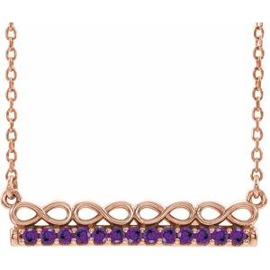 14K Rose Natural Amethyst Infinity-Inspired Bar 18" Necklace
