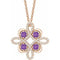 14K Rose Natural Amethyst & 1/6 CTW Natural Diamond Clover 18